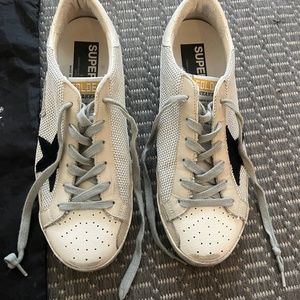 Golden Goose Super Star Mesh and Distressed Leather Sneaker Size 40